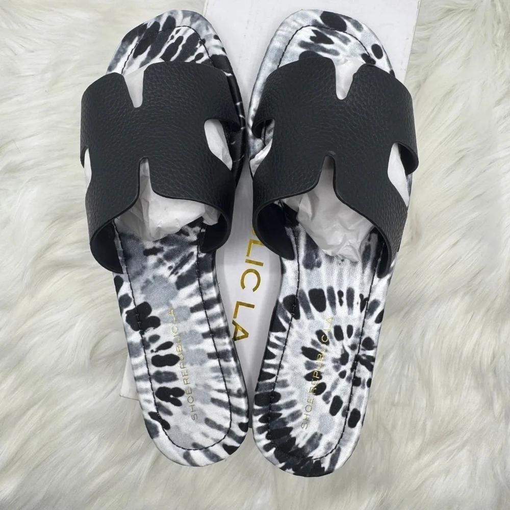 Black Square Open Toe Mule Slide Sandal